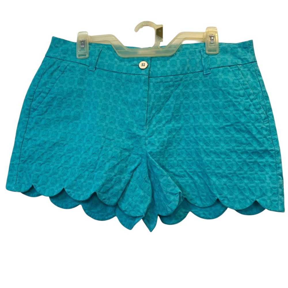 Crown & Ivy women's size 10 Shelby Teal/blue textured scalloped shorts